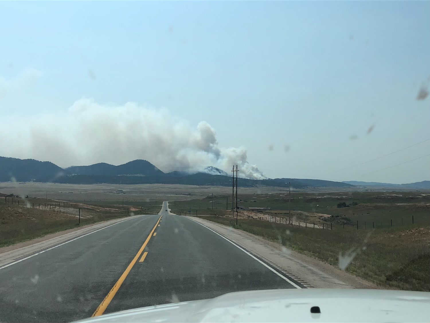 Black Hills forest fire from car