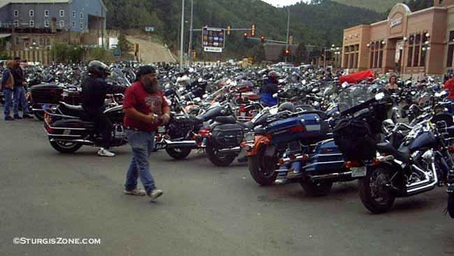 Walking the Line of Harleys at Sturgis South Dakota