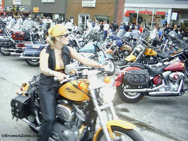 Sturgis Yellow Harley Woman